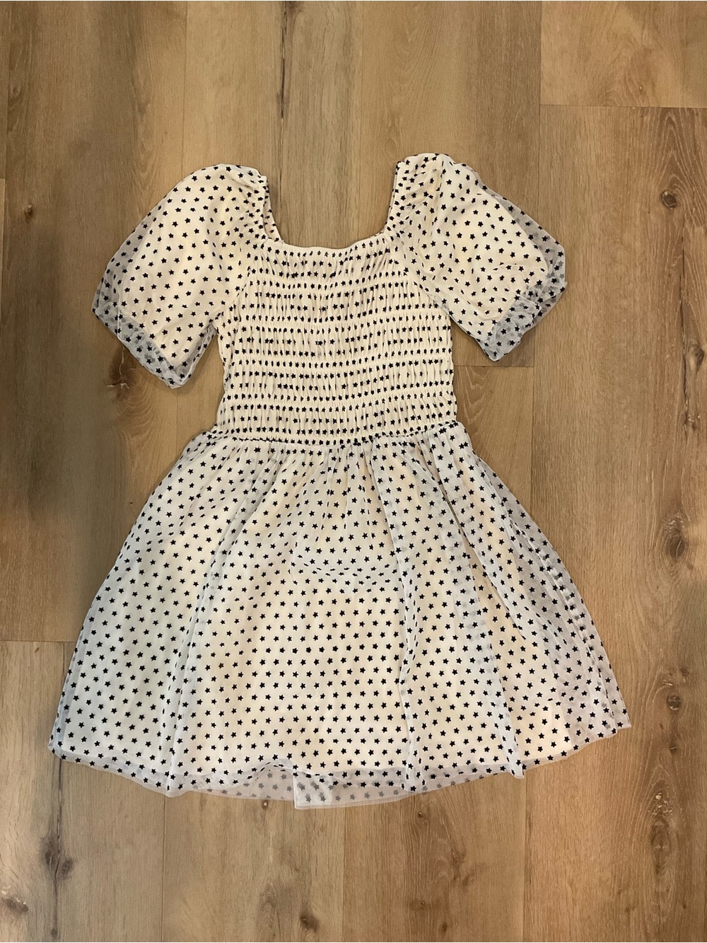 Jcrew Crewcuts White Star-Print Smocked Puff-Sleeve Dress - Girls 12
